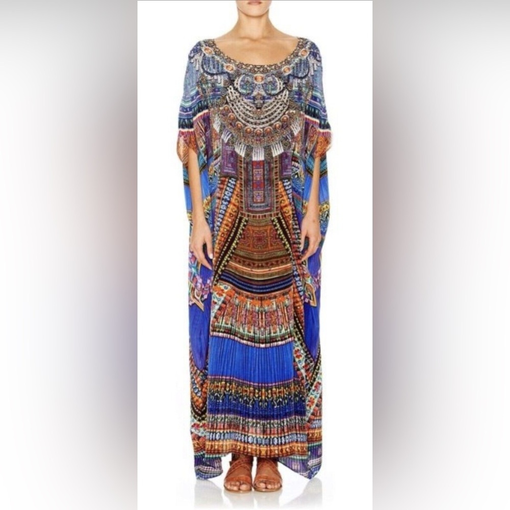 Camilla Crystal  Round Neck Kaftan Maxi Dress in Ancient Paj Ndau - Picture 2 of 16